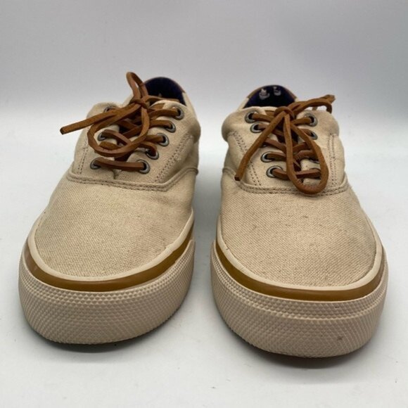 𝅺BASS Classic Compass Beige Canvas Boat Shoes size 7.5 - Picture 3 of 8